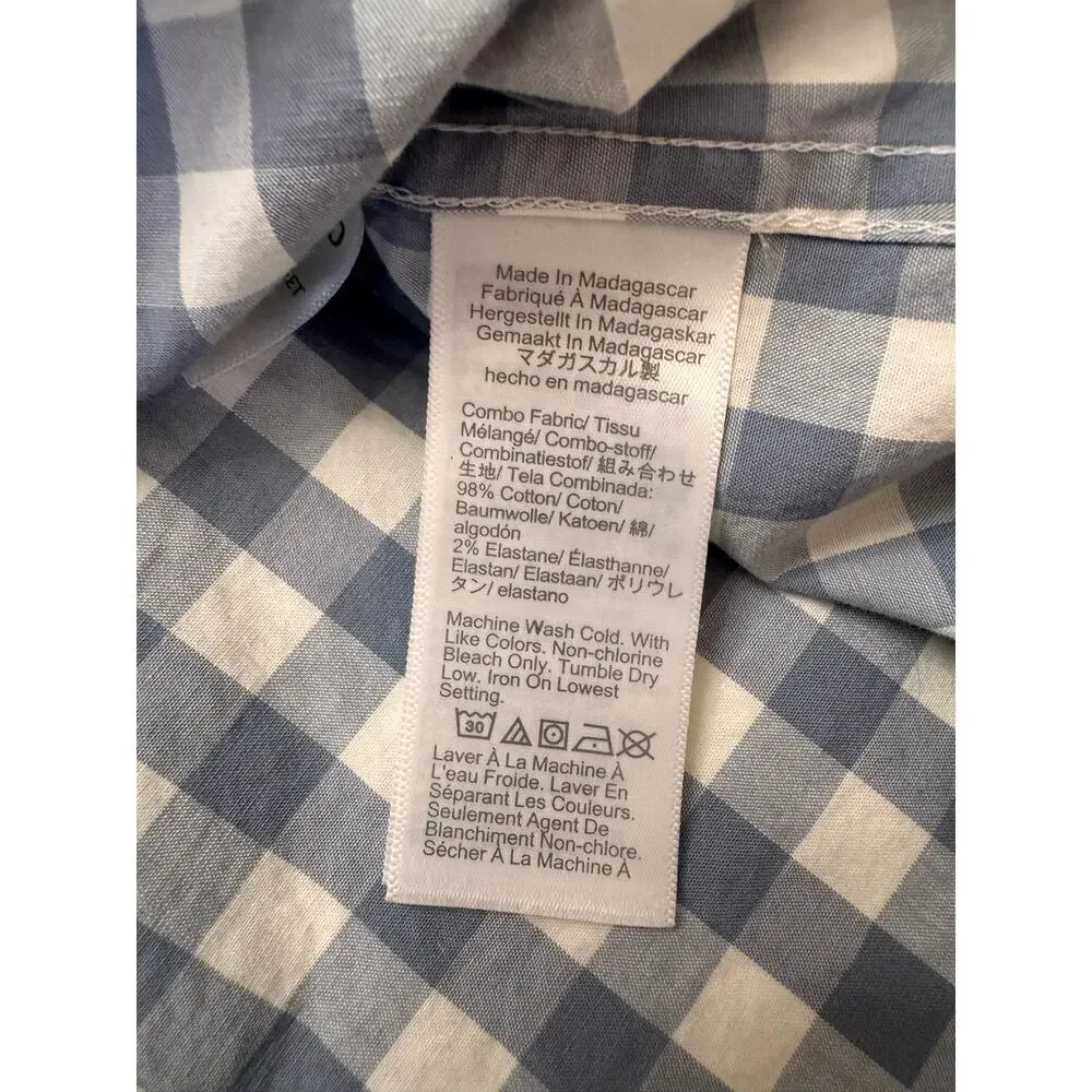 J.CREW Flex Washed Gray White Gingham Plaid Classic Shirt Size Large Mens #J5308